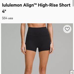 Lululemon Align High Rise Short 4”
